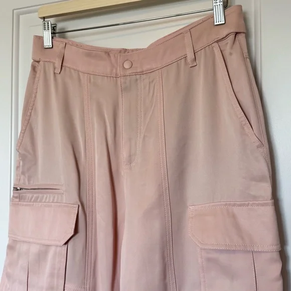 NWT Zara pink satin effect carpenter cargo pants viscose 9663/042/622 medium - Picture 7 of 10